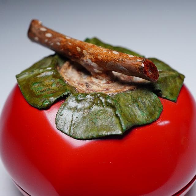 塗師充雅　輪島塗乾漆柿飾香合　共箱　茶道具　漆器