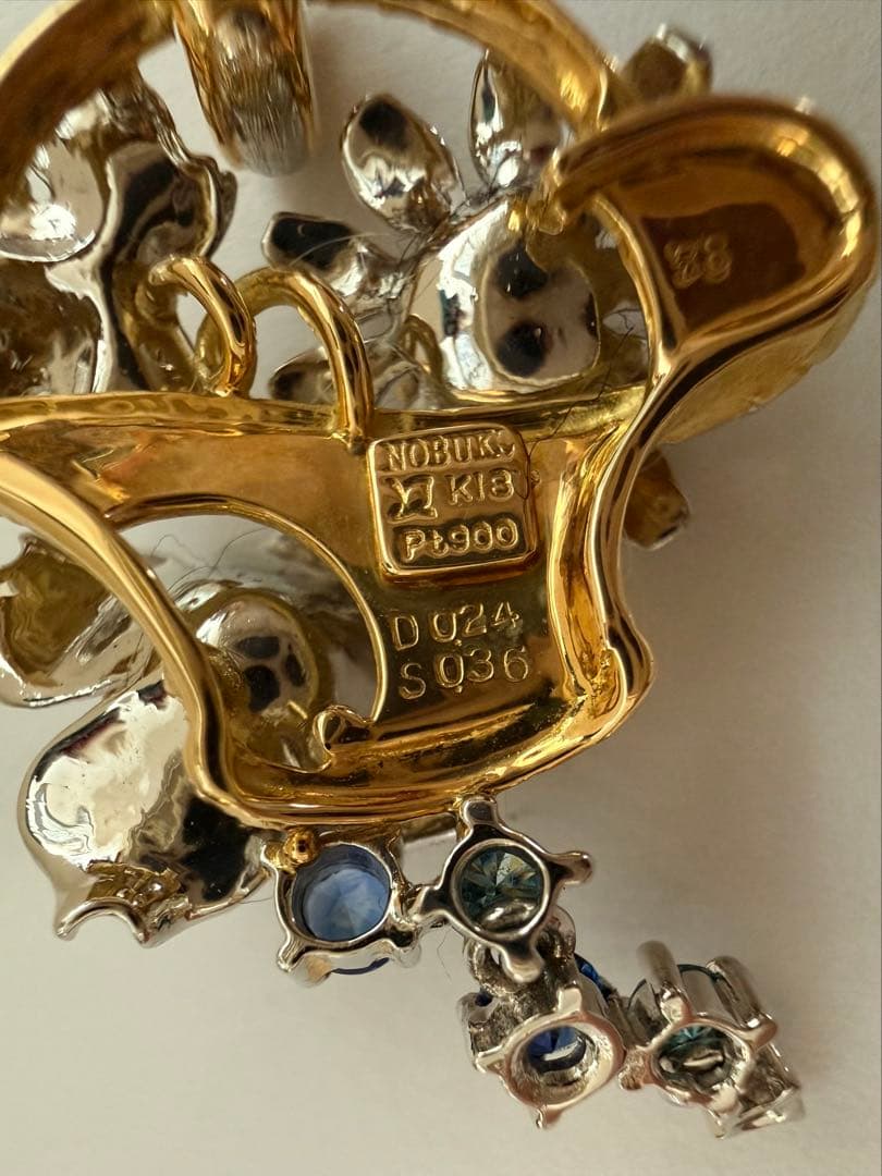 石川暢子ペンダントトップpt900K18ダイヤ0.24サファイヤ0.36ct