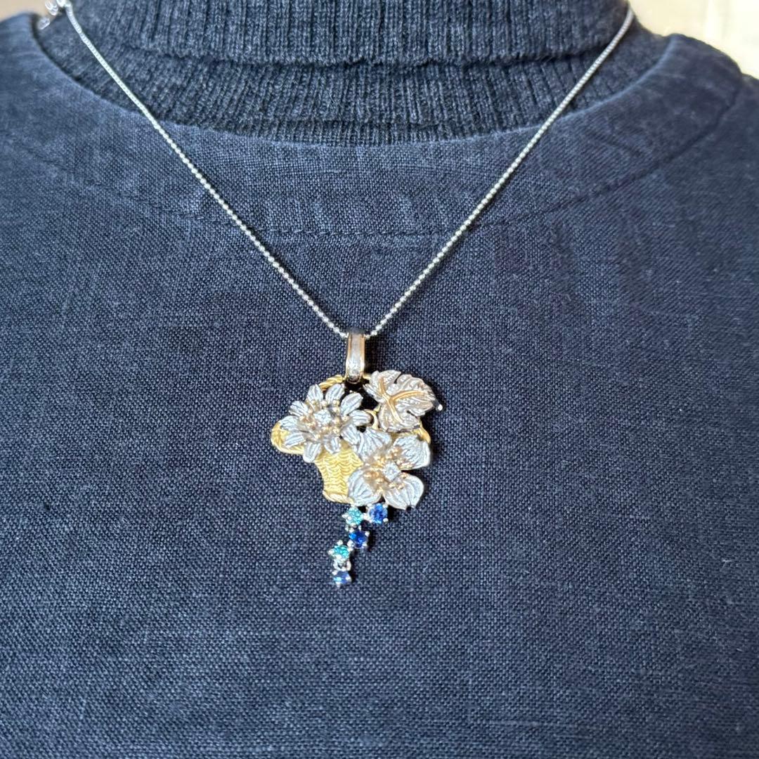 石川暢子ペンダントトップpt900K18ダイヤ0.24サファイヤ0.36ct