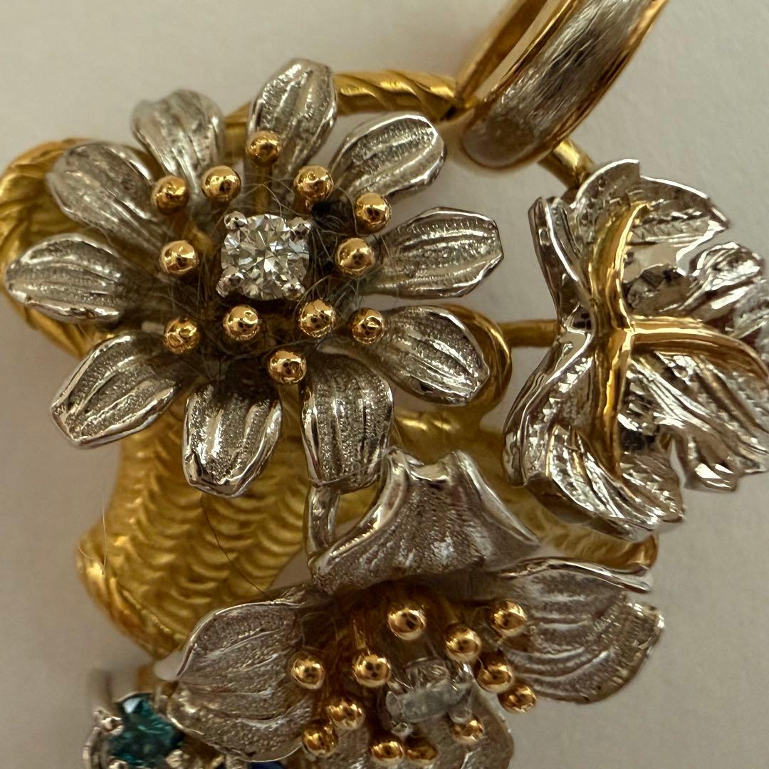 石川暢子ペンダントトップpt900K18ダイヤ0.24サファイヤ0.36ct