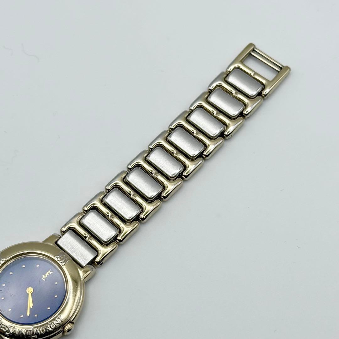 ✨新品電池・稼働✨サンローラン 腕時計 クォーツ ラウンド コンビ 青文字盤