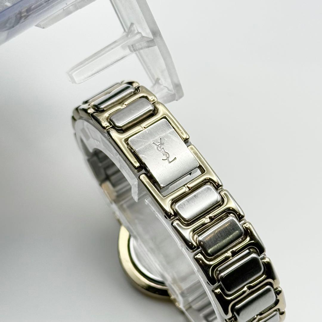 ✨新品電池・稼働✨サンローラン 腕時計 クォーツ ラウンド コンビ 青文字盤