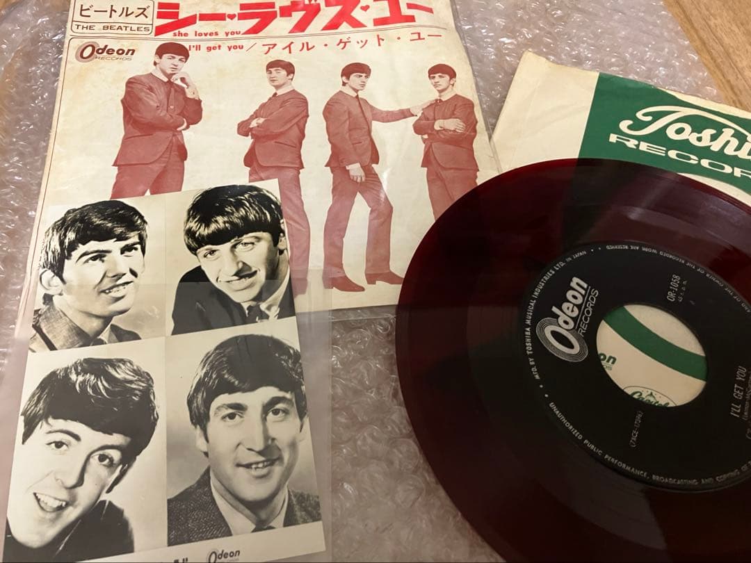 オデオンレコード　販売促進カード付き　シーラブズユー　赤盤