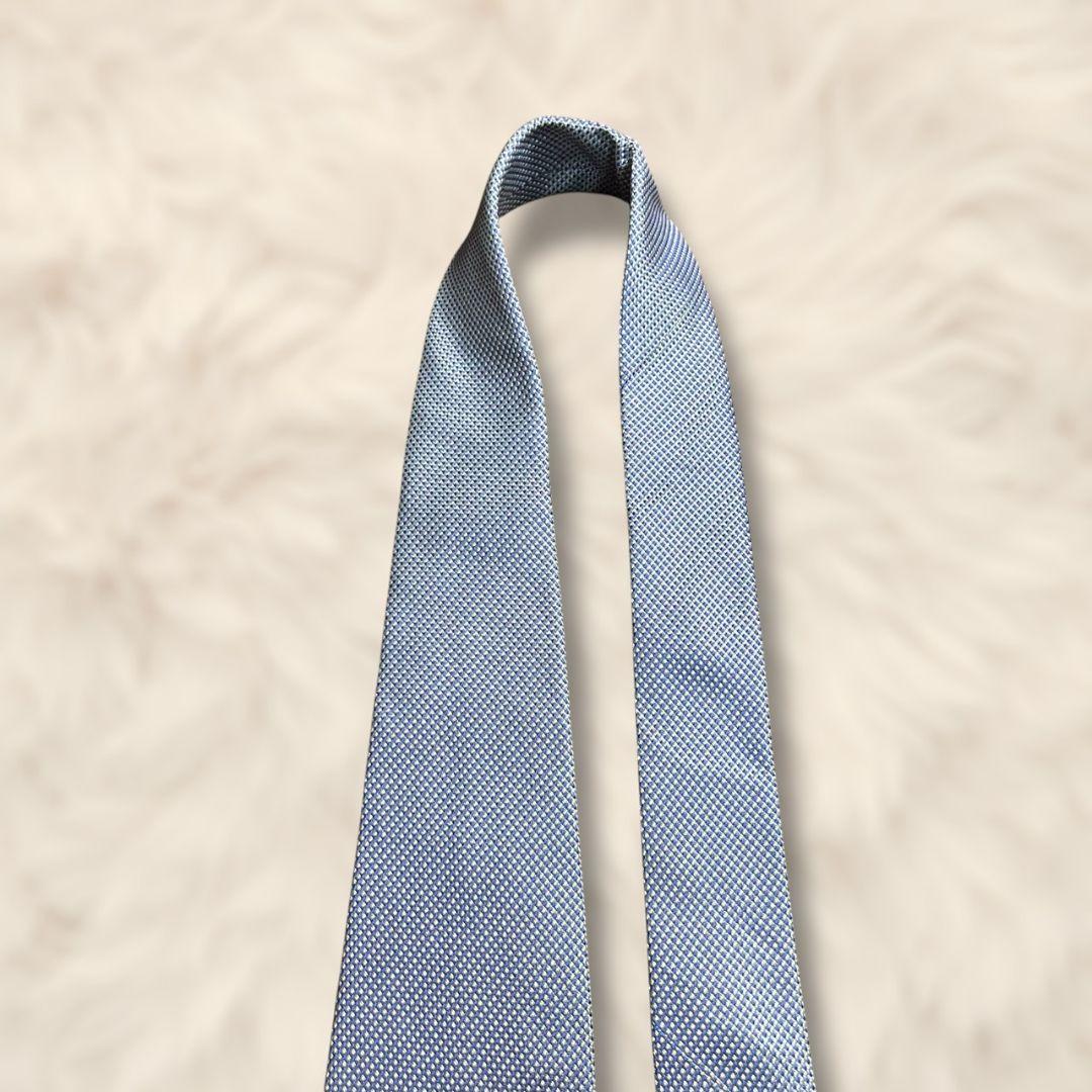 【極美品✨】ルイジボレッリ 無地 ソリッドタイ 水色 バスケット織り ジャガード