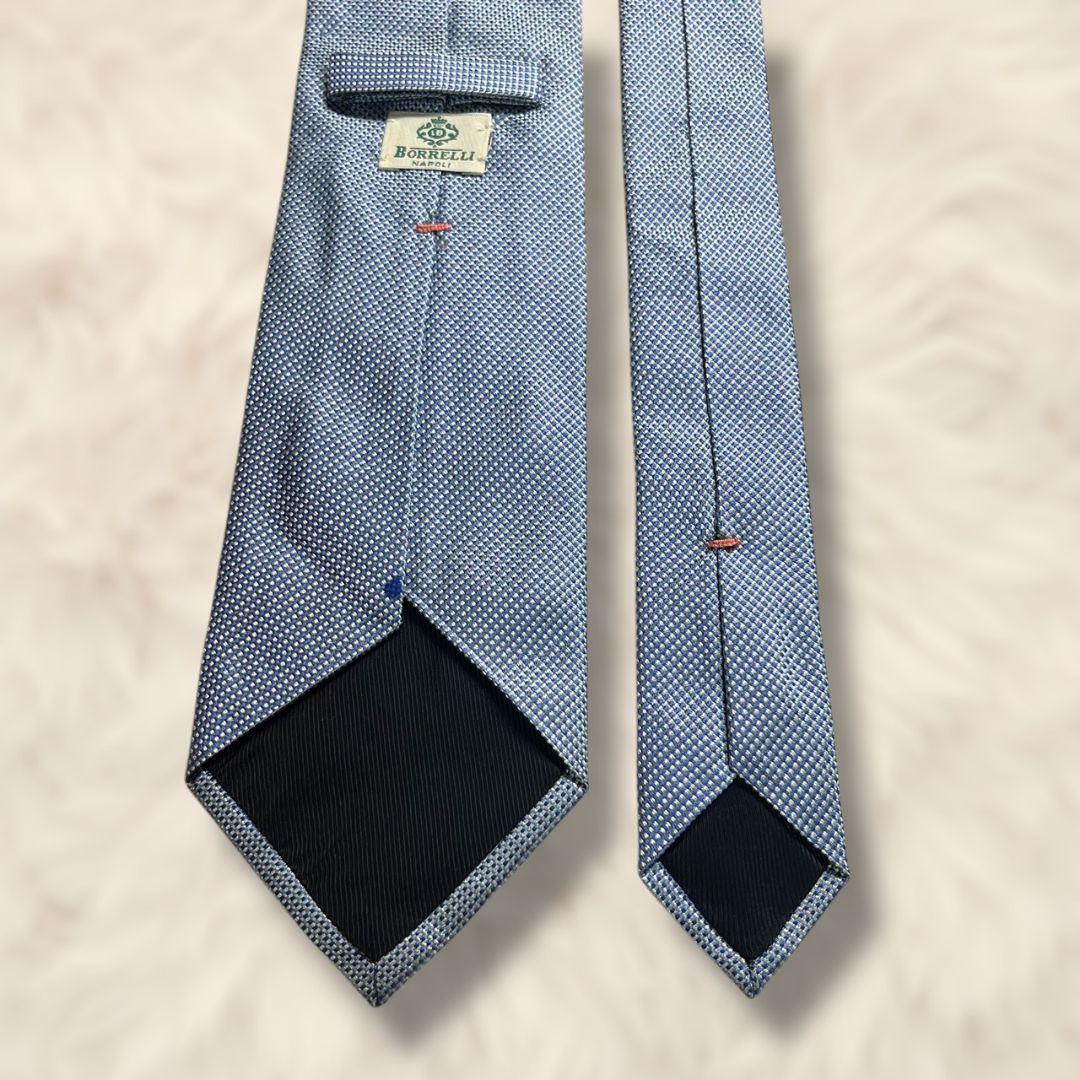 【極美品✨】ルイジボレッリ 無地 ソリッドタイ 水色 バスケット織り ジャガード