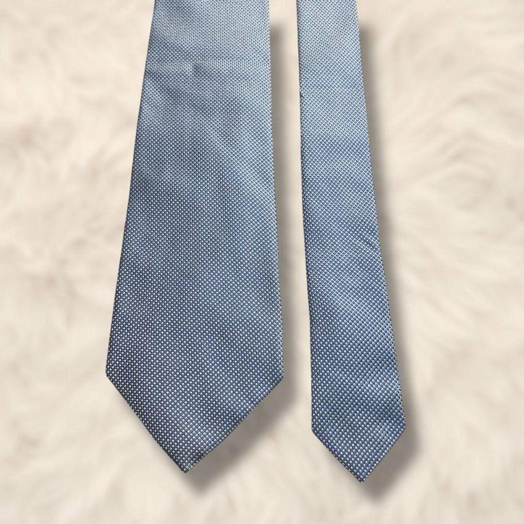 【極美品✨】ルイジボレッリ 無地 ソリッドタイ 水色 バスケット織り ジャガード