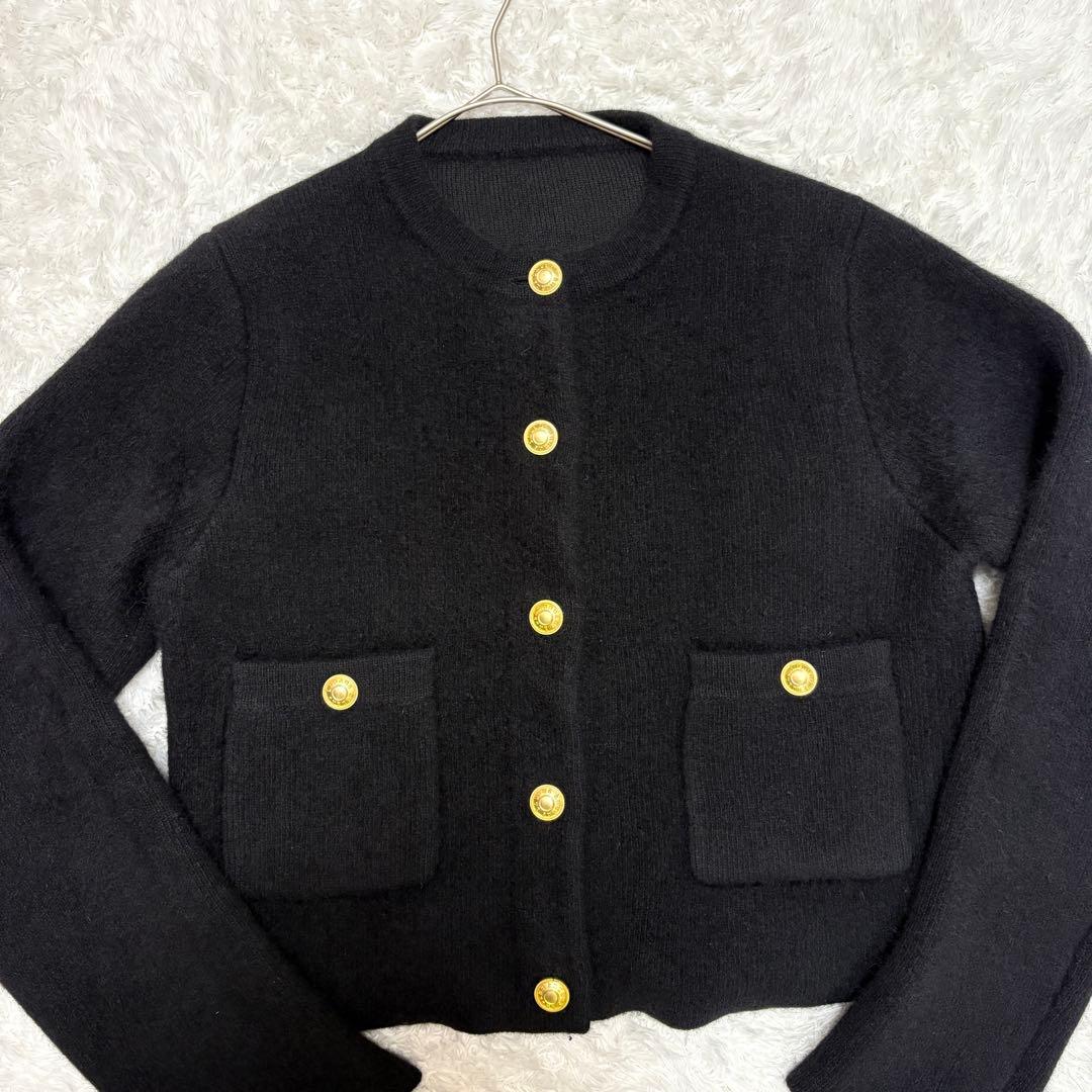 anuans ラクーンブレンドノーカラーニットジャケット ブラック　カーディガン