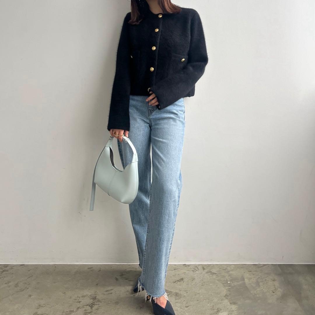 anuans ラクーンブレンドノーカラーニットジャケット ブラック　カーディガン