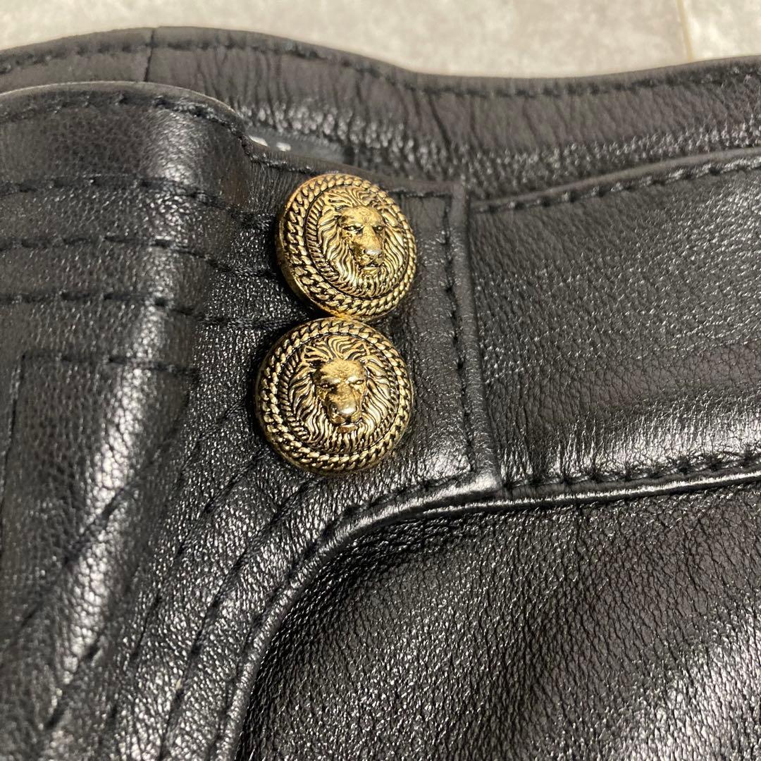 美品　BALMAIN バルマン　ラムレザー　パンツ　38 ブラック　BLACK