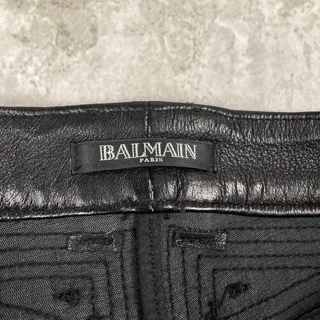 美品　BALMAIN バルマン　ラムレザー　パンツ　38 ブラック　BLACK