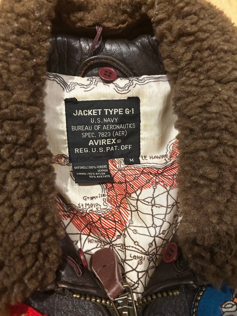 希少 AVIREX G-1 フライトジャケット 本革 地図柄 ボア付 人気 定番