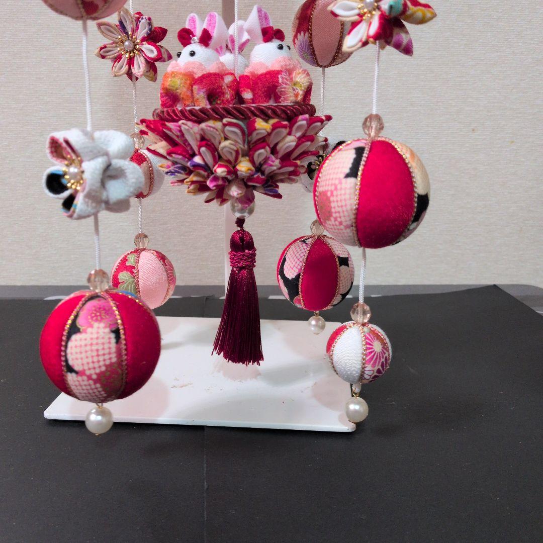 つまみ細工吊るし雛　髪飾り付き　お雛様　赤