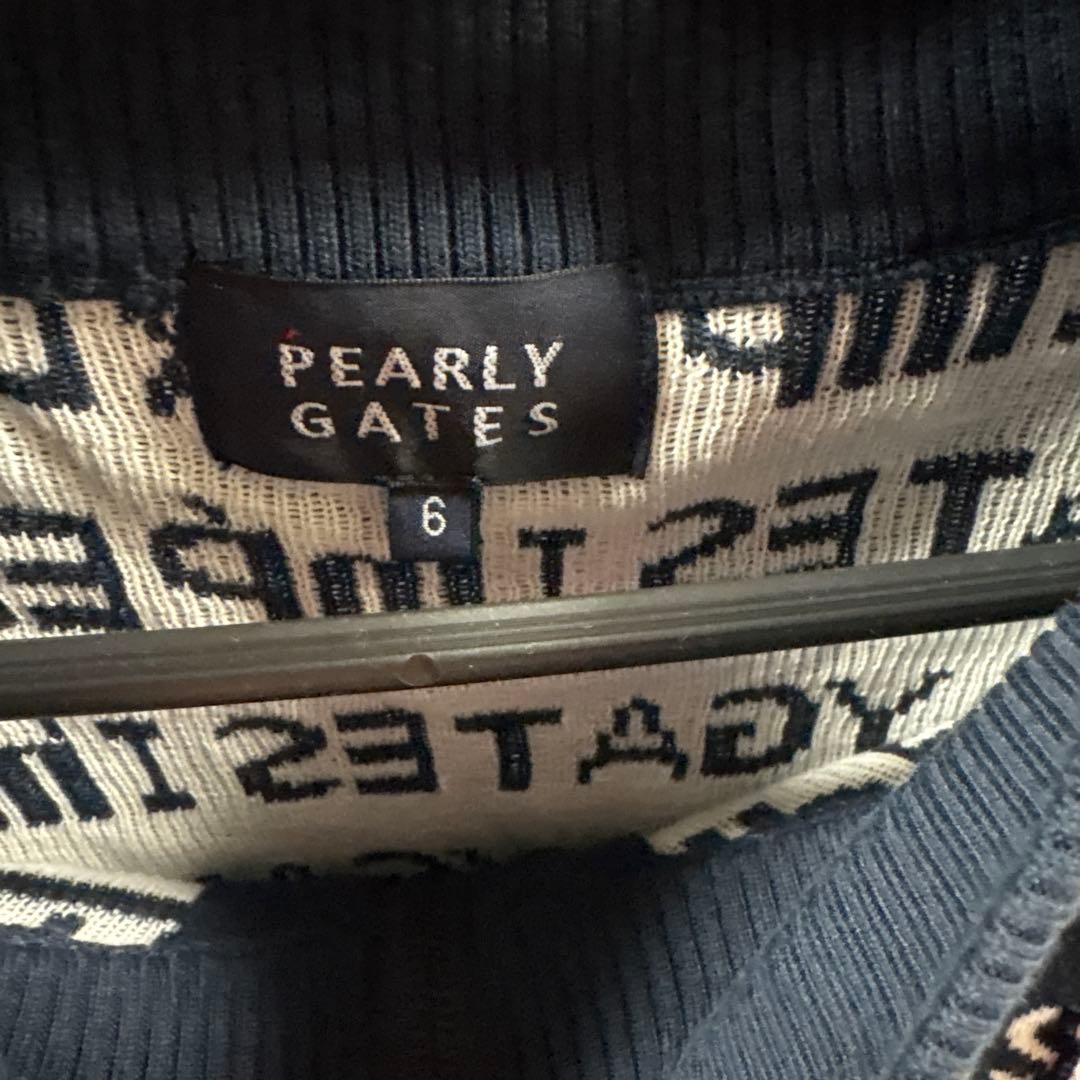 パーリーゲイツ ネイビー ロゴプリント ジップアップセーター