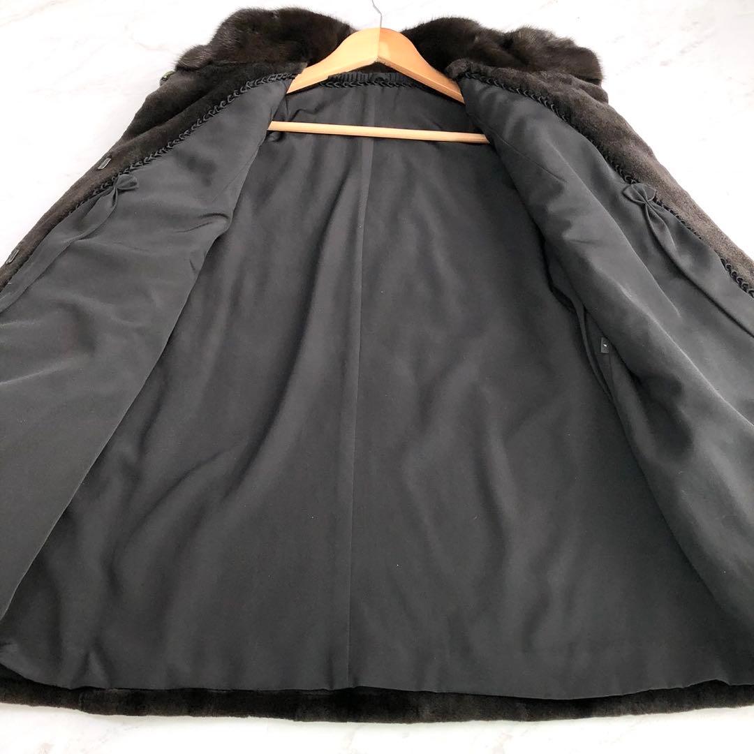 美品✨シェアードミンク チェック 本毛皮 リアルファーコート ブラウン系