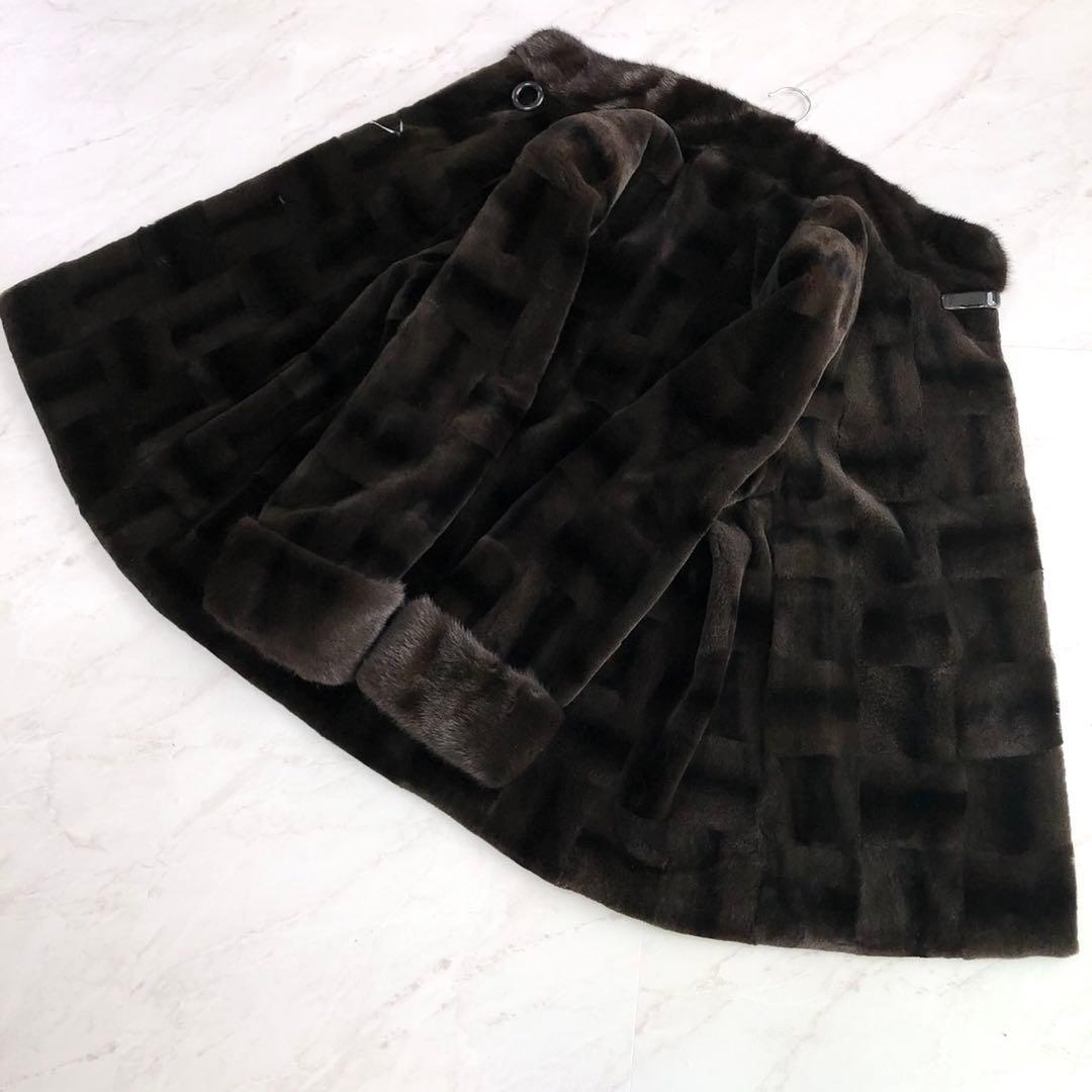 美品✨シェアードミンク チェック 本毛皮 リアルファーコート ブラウン系