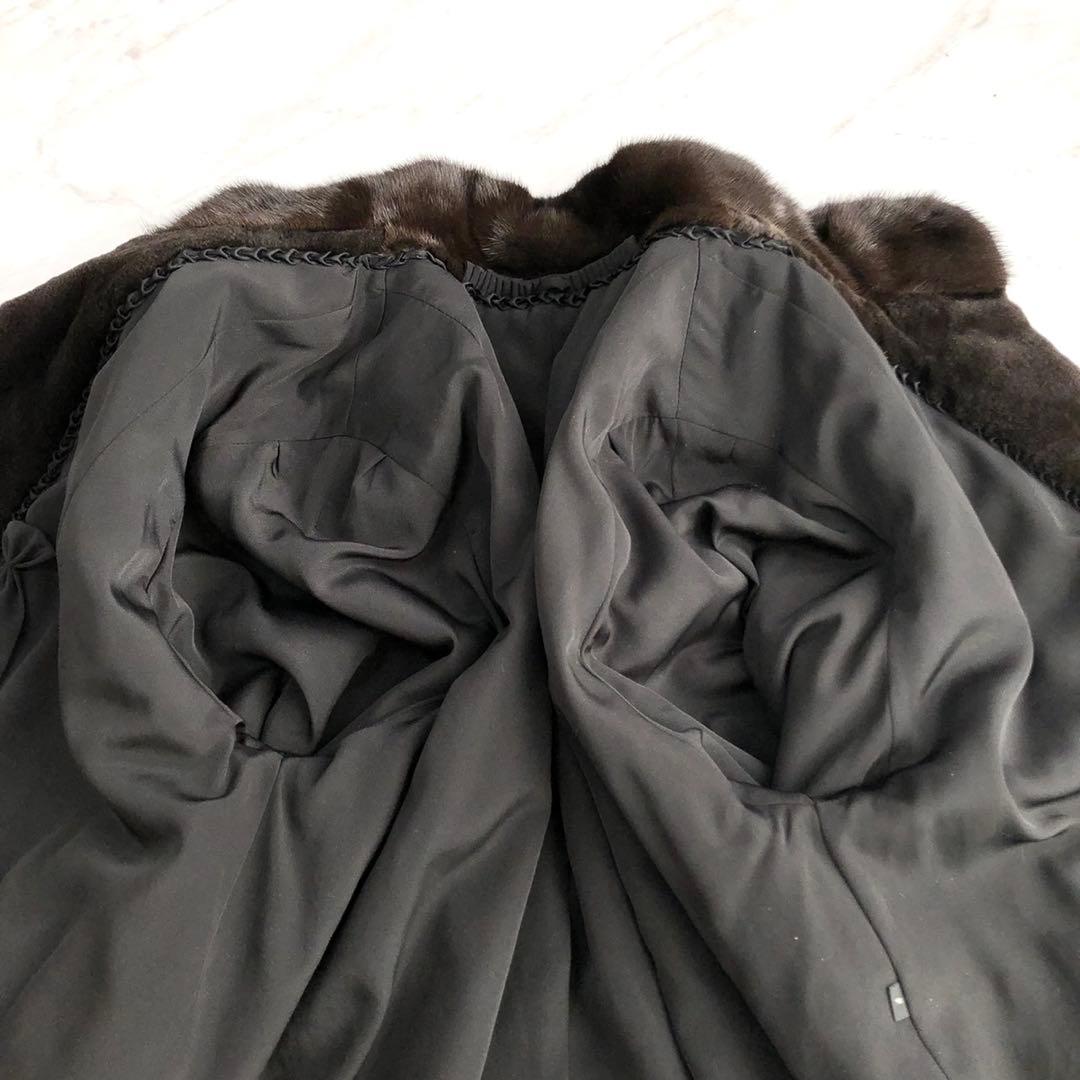 美品✨シェアードミンク チェック 本毛皮 リアルファーコート ブラウン系