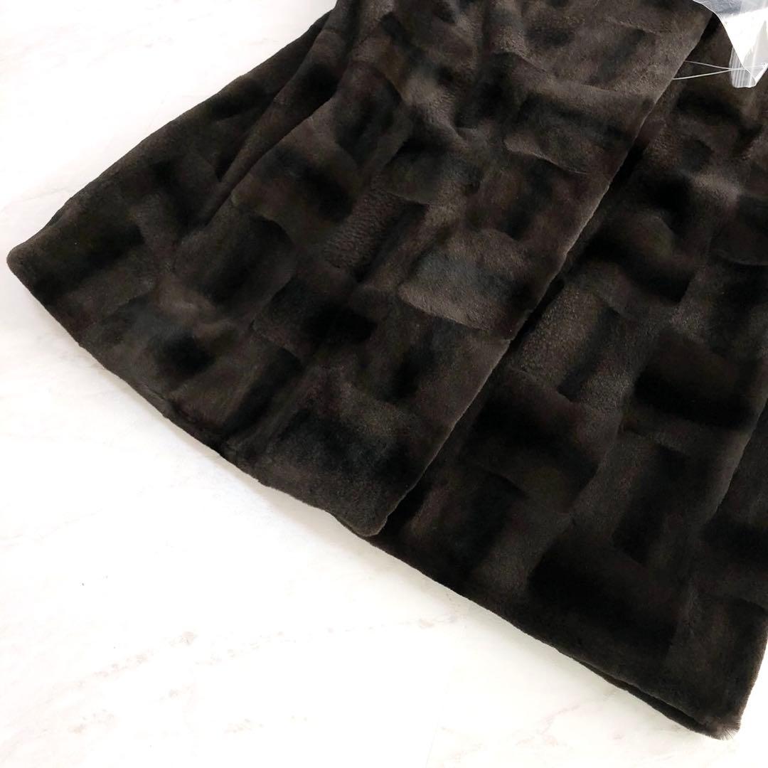 美品✨シェアードミンク チェック 本毛皮 リアルファーコート ブラウン系