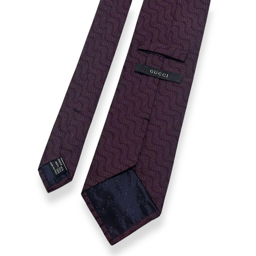 美品✨GUCCI ネクタイ　グッチ　ボルドー　ワインレッド　ジャガード