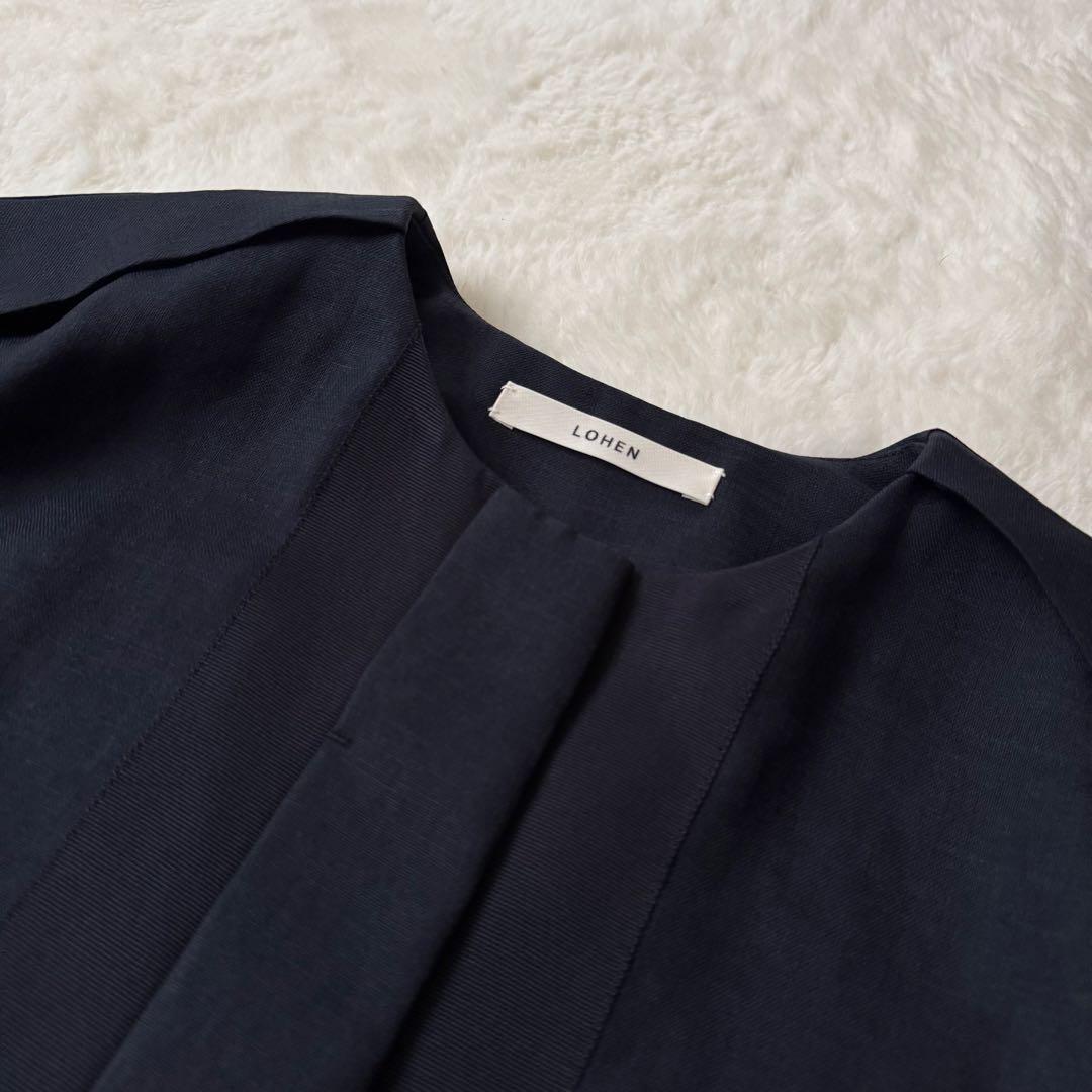 美品　LOHEN テントシルエット　ノーカラージャケット　ネイビー　サイズフリー