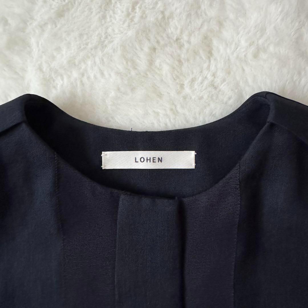 美品　LOHEN テントシルエット　ノーカラージャケット　ネイビー　サイズフリー