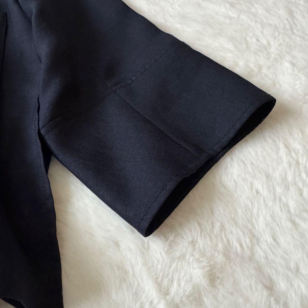 美品　LOHEN テントシルエット　ノーカラージャケット　ネイビー　サイズフリー