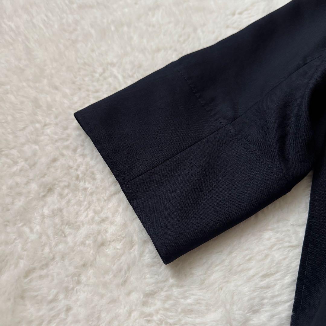 美品　LOHEN テントシルエット　ノーカラージャケット　ネイビー　サイズフリー