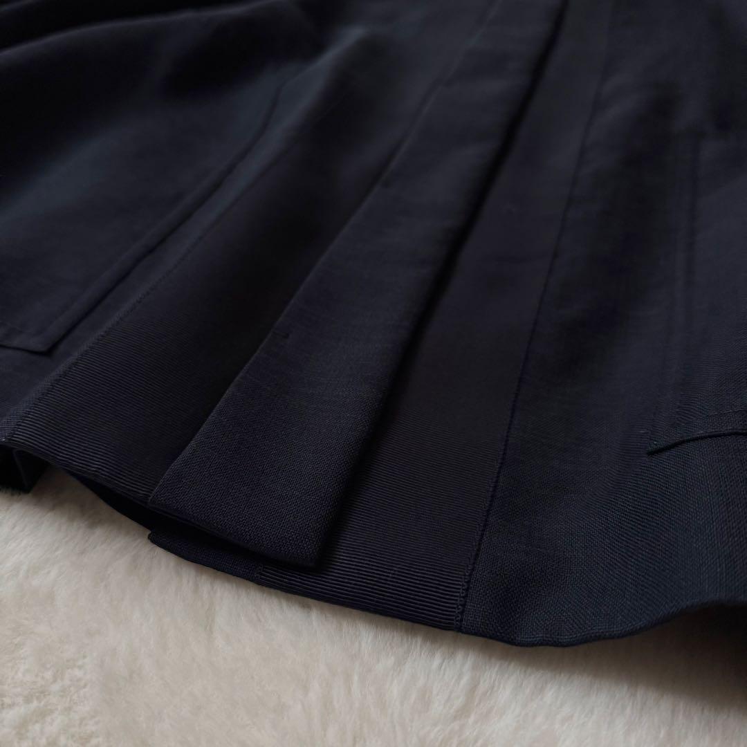 美品　LOHEN テントシルエット　ノーカラージャケット　ネイビー　サイズフリー