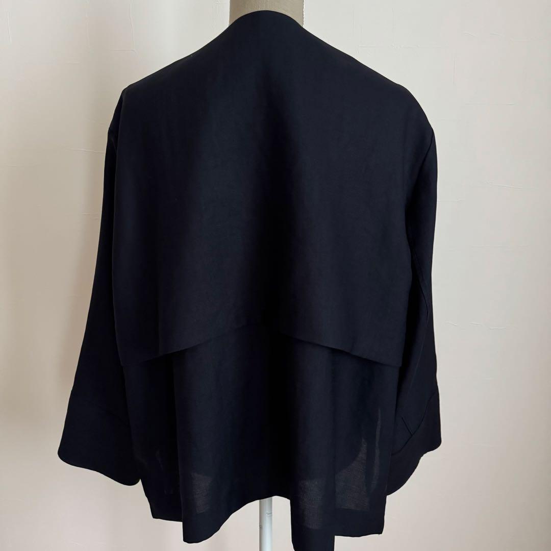 美品　LOHEN テントシルエット　ノーカラージャケット　ネイビー　サイズフリー