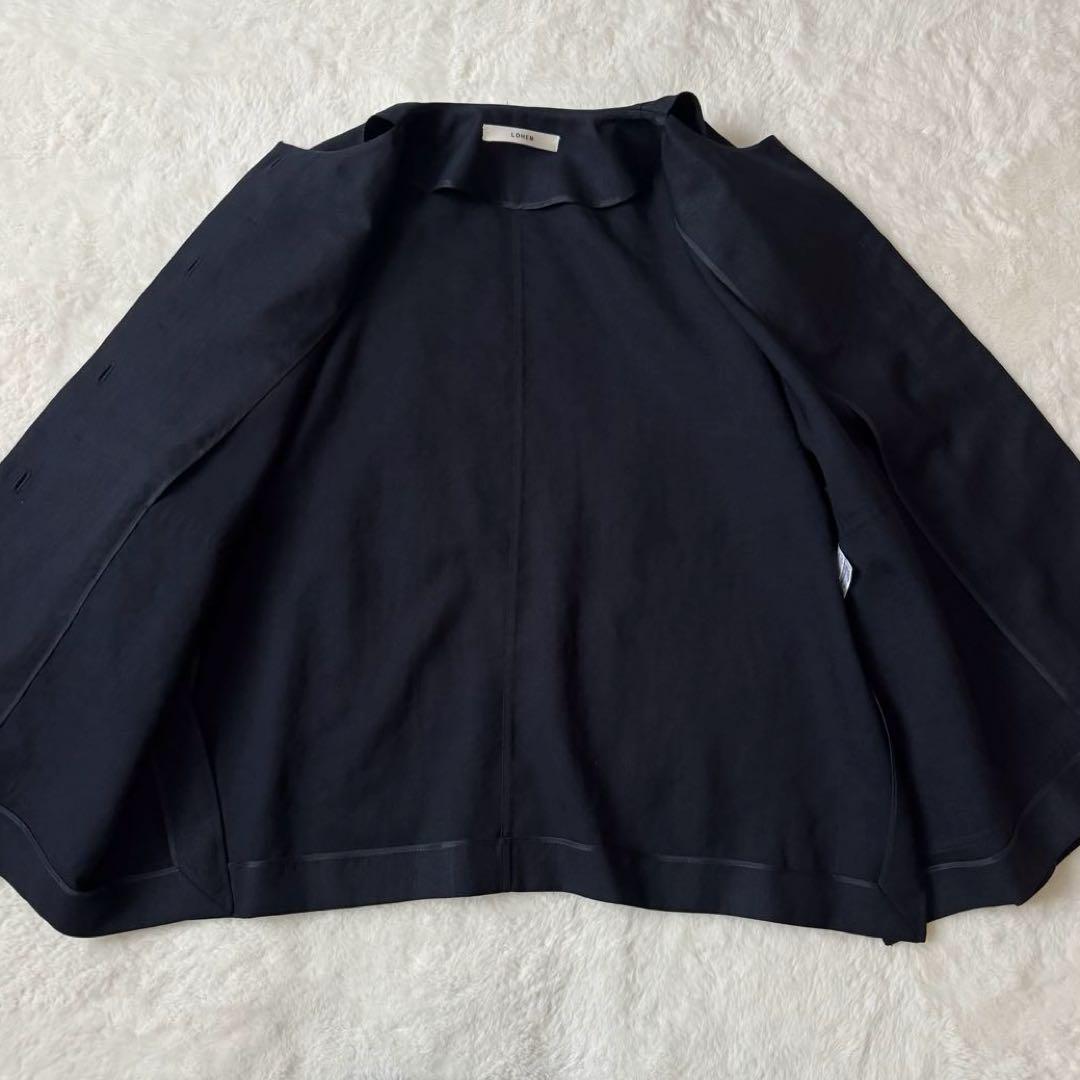 美品　LOHEN テントシルエット　ノーカラージャケット　ネイビー　サイズフリー