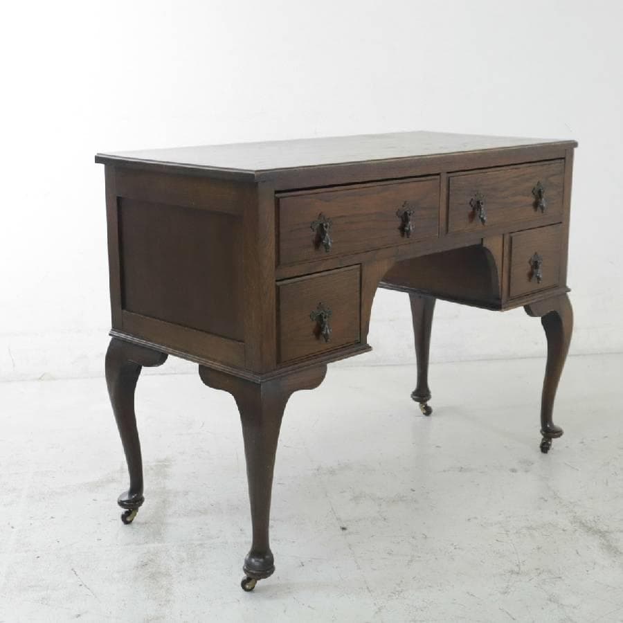 英国アンティーク レディースデスク キャスター付き オーク無垢 マイナスネジ