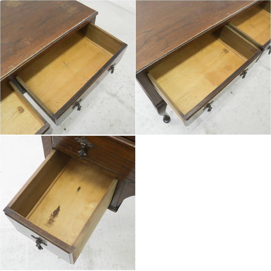 英国アンティーク レディースデスク キャスター付き オーク無垢 マイナスネジ