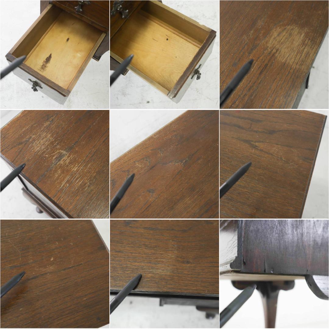英国アンティーク レディースデスク キャスター付き オーク無垢 マイナスネジ