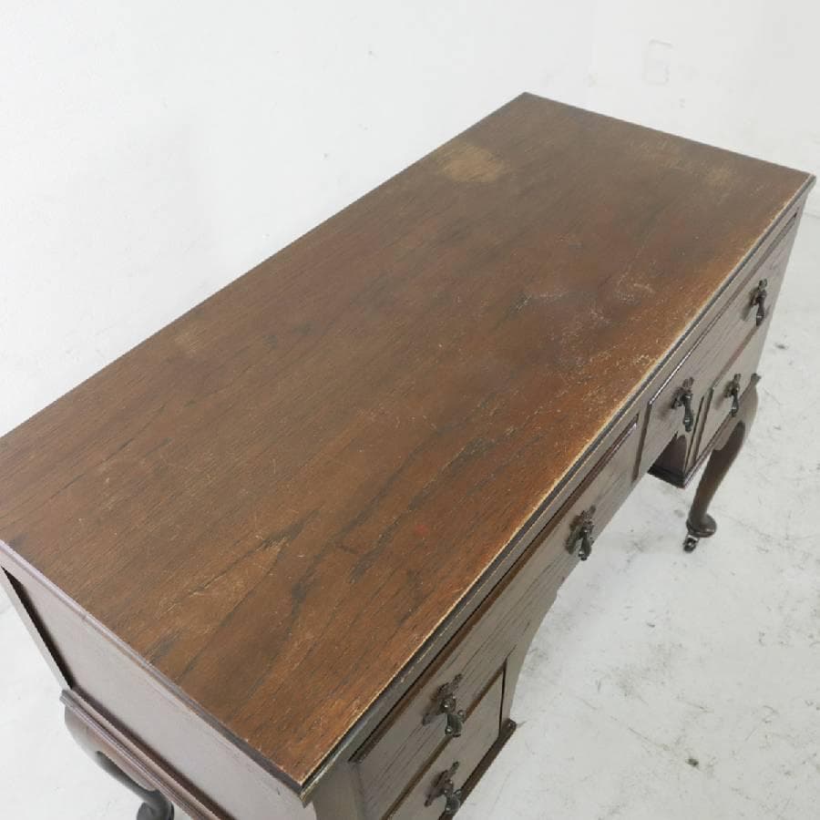 英国アンティーク レディースデスク キャスター付き オーク無垢 マイナスネジ