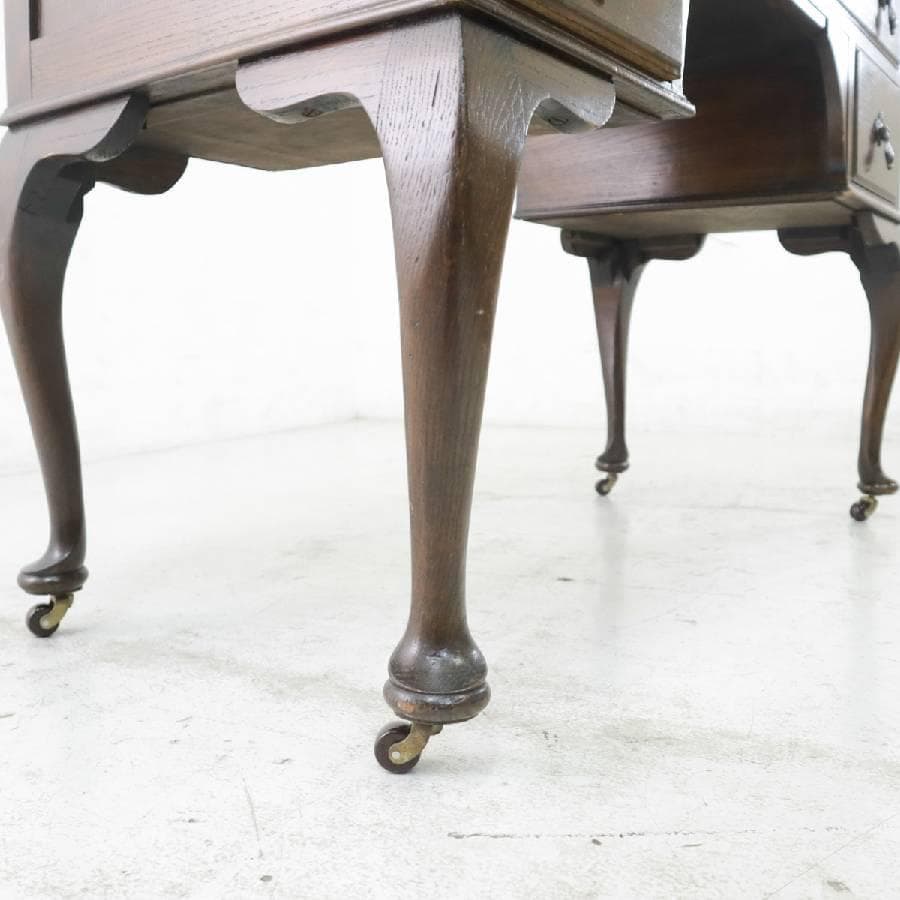 英国アンティーク レディースデスク キャスター付き オーク無垢 マイナスネジ