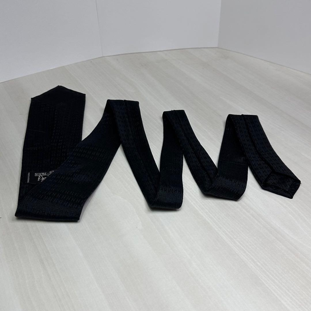 美品☆エルメス☆ファソネ☆ネクタイ☆ブラック☆ソリッド☆単色☆H柄☆573