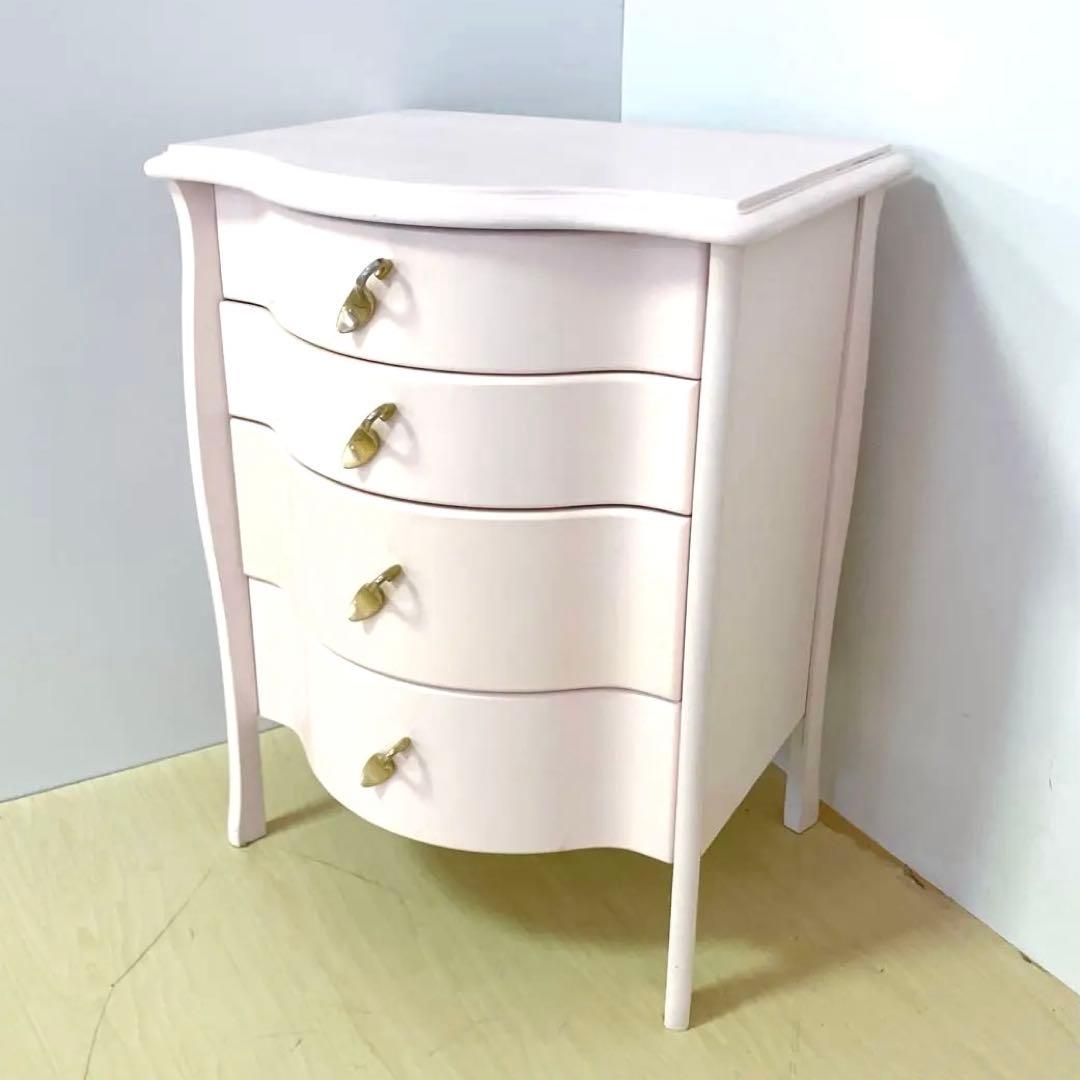 猫脚　アンティーク調　ペールピンク　サイドチェスト　コンソール　キャビネット