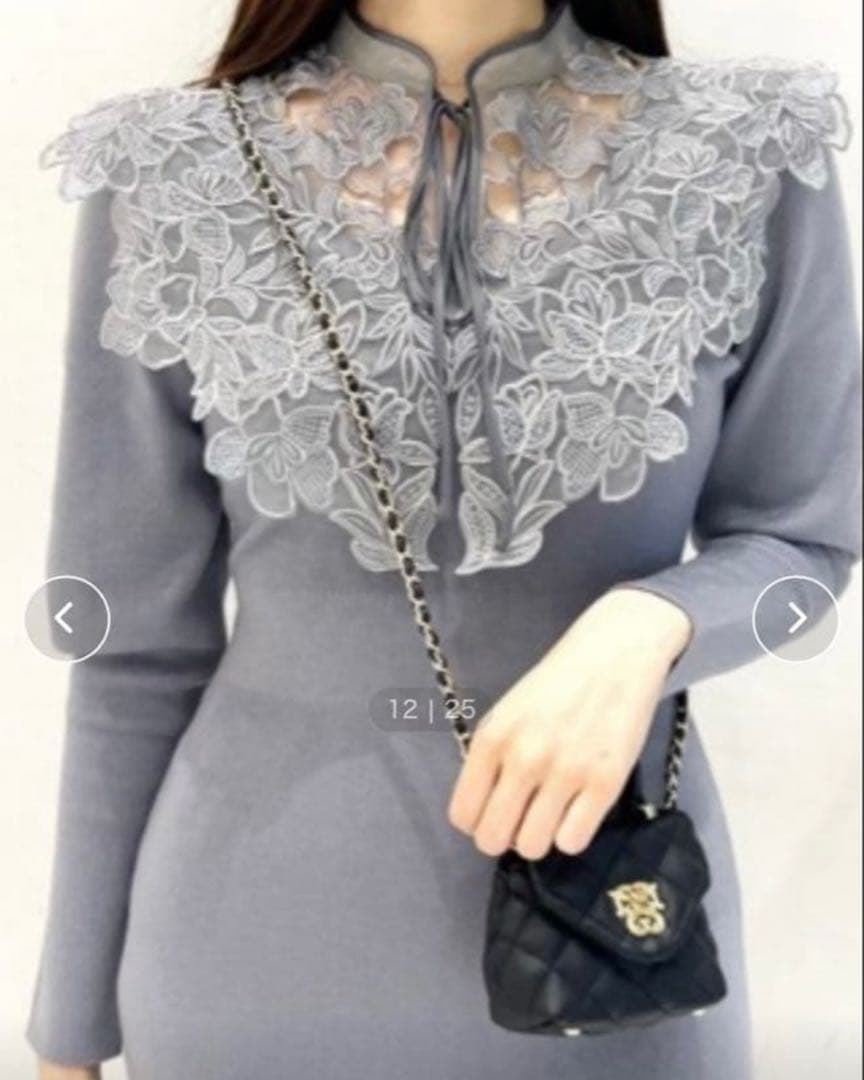 Snidel エンブロイダリーカラードッキングニットワンピース