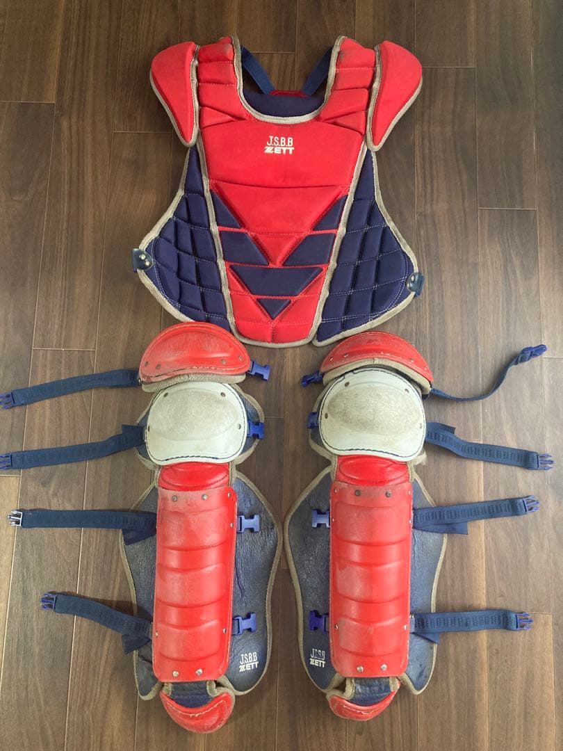 ゼット軟式用キャッチャー防具セット(面なし)赤青