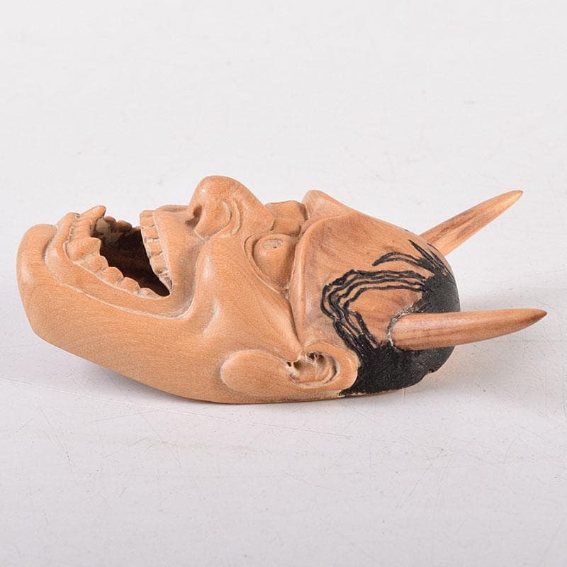 時代提げ物　木彫　面根付　能面　お面　般若面　C　7926