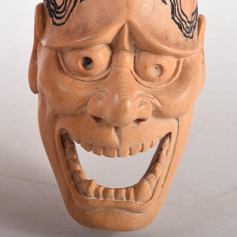 時代提げ物　木彫　面根付　能面　お面　般若面　C　7926