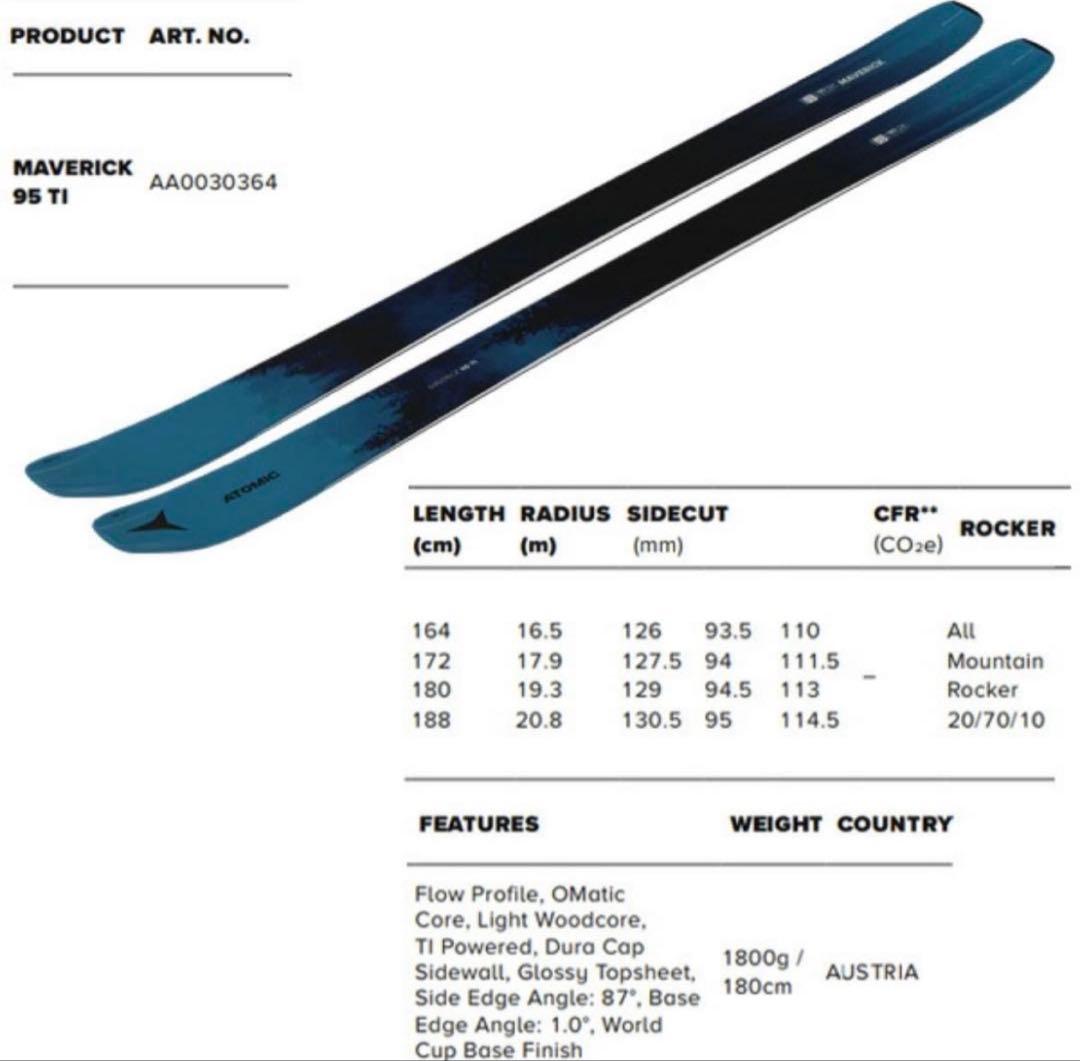 ATOMIC 24/25 MAVERICK 95 TI スキー板 172cm