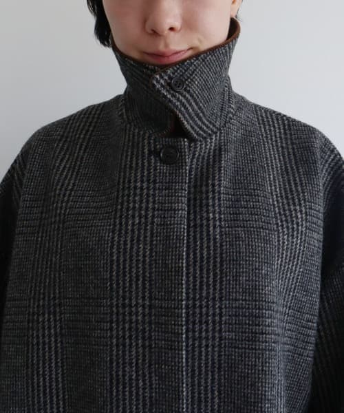 yuni ユニ＊美品＊千鳥チェック柄 コーデュロイ衿 ミドル丈ウールコート