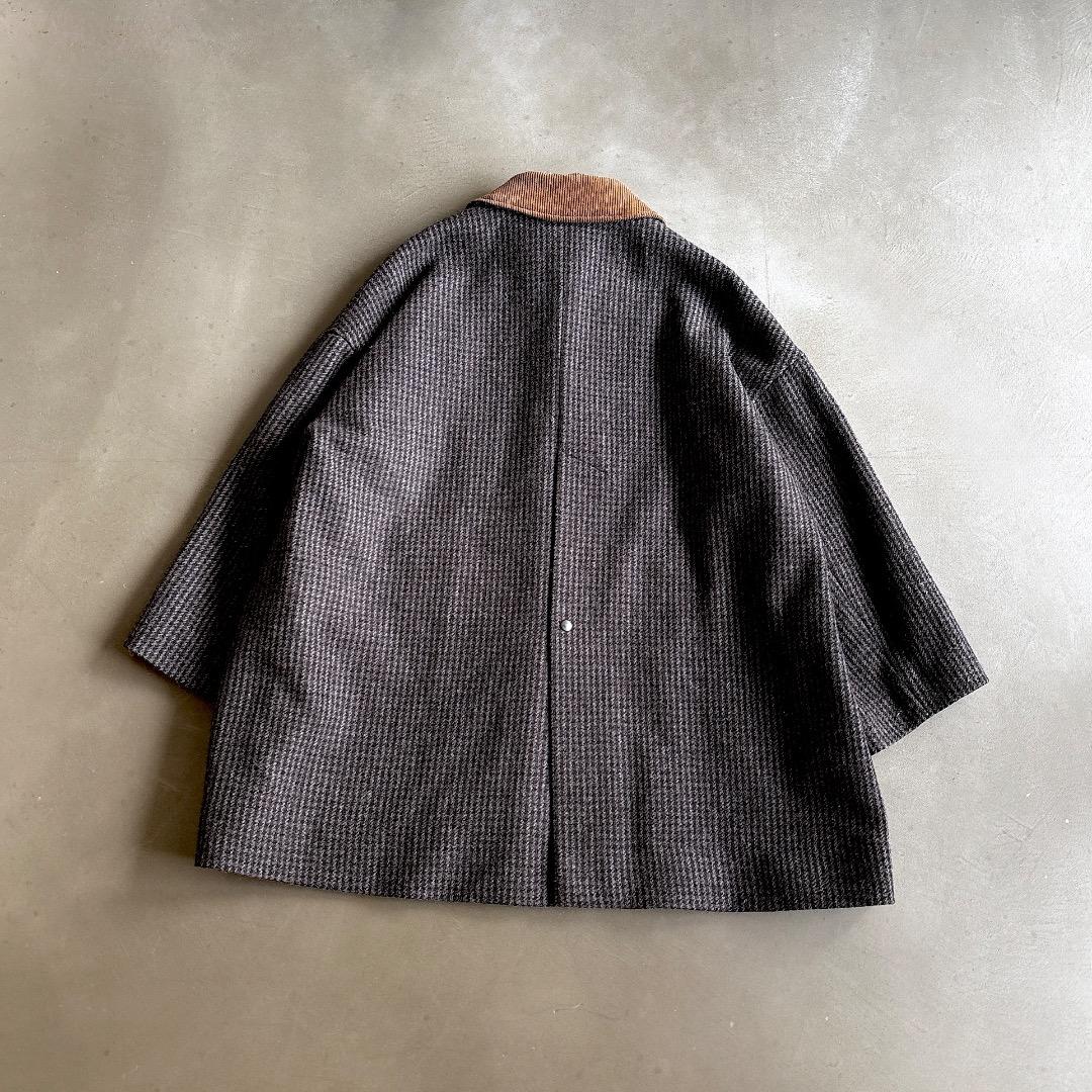 yuni ユニ＊美品＊千鳥チェック柄 コーデュロイ衿 ミドル丈ウールコート