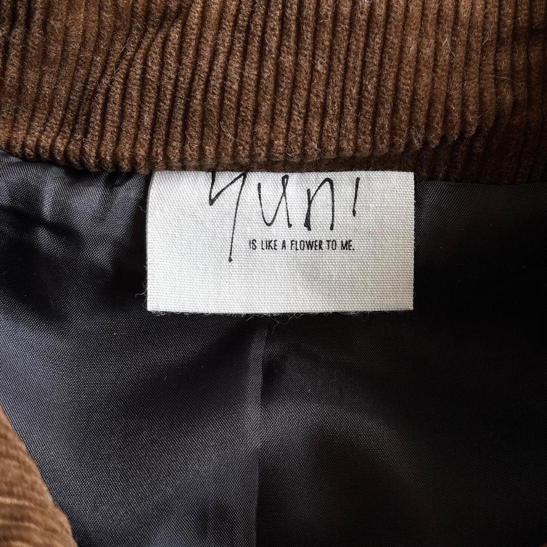 yuni ユニ＊美品＊千鳥チェック柄 コーデュロイ衿 ミドル丈ウールコート