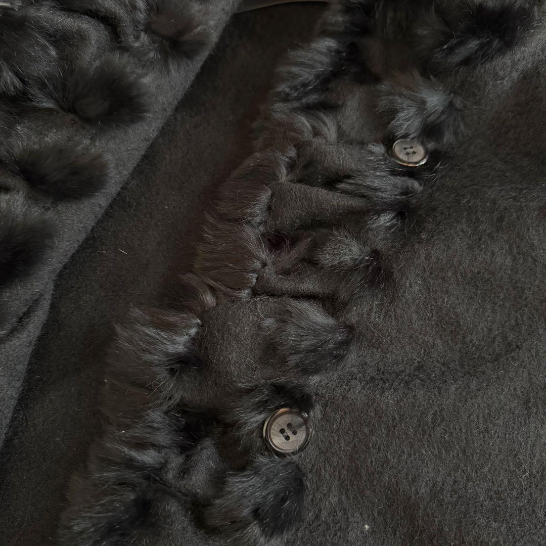 美品★ランバンコレクション 高級ラビットファー 毛皮 ケープ ポンチョ ブラック