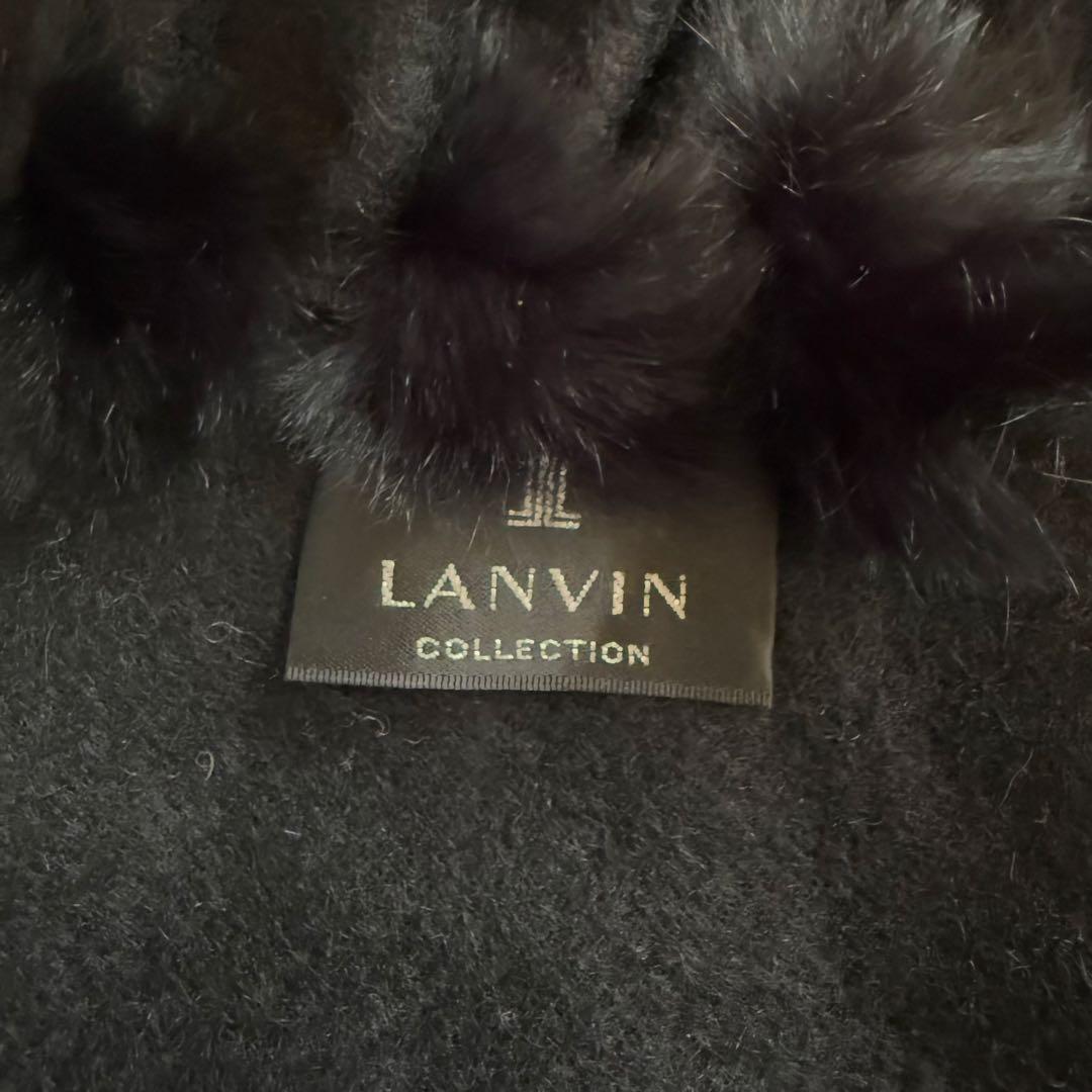 美品★ランバンコレクション 高級ラビットファー 毛皮 ケープ ポンチョ ブラック