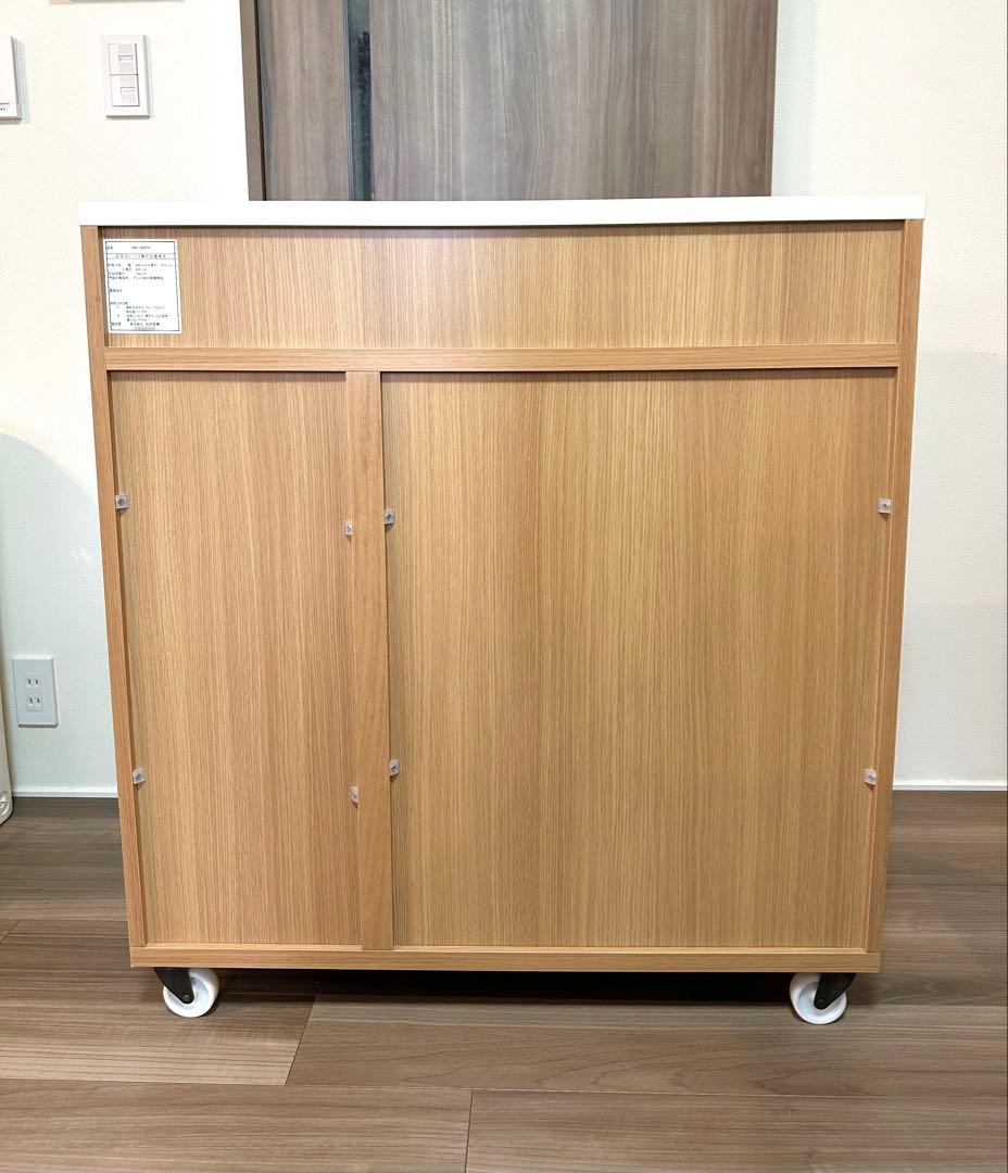 【モモコ】食器棚 ナチュラルウッド(キャスター付き)