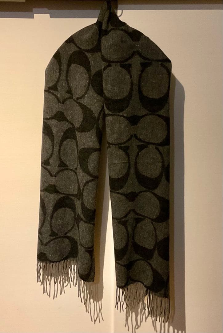 【ろむさん 美品】コーチ マフラー ロング シグネチャー ウール