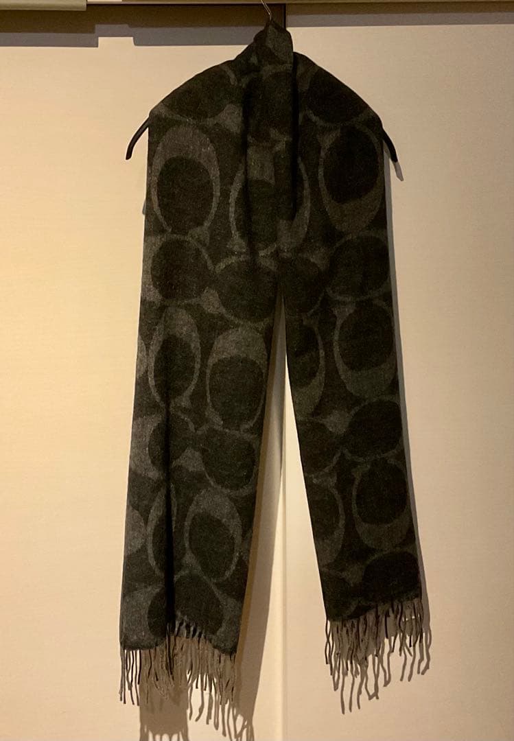 【ろむさん 美品】コーチ マフラー ロング シグネチャー ウール