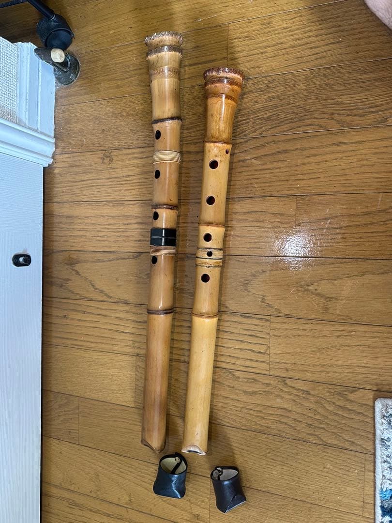 K*♪様 尺八本体 竹製 二本セット ケース付き　(注意)1本ヒビ割れあり※値下